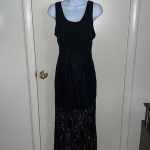 Marineblu black criss cross back lace maxi dress